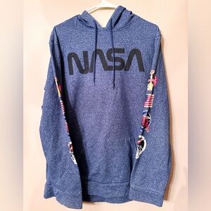 Navy blue XXL NASA hoodie sweatshirt with sleeve graphics badges